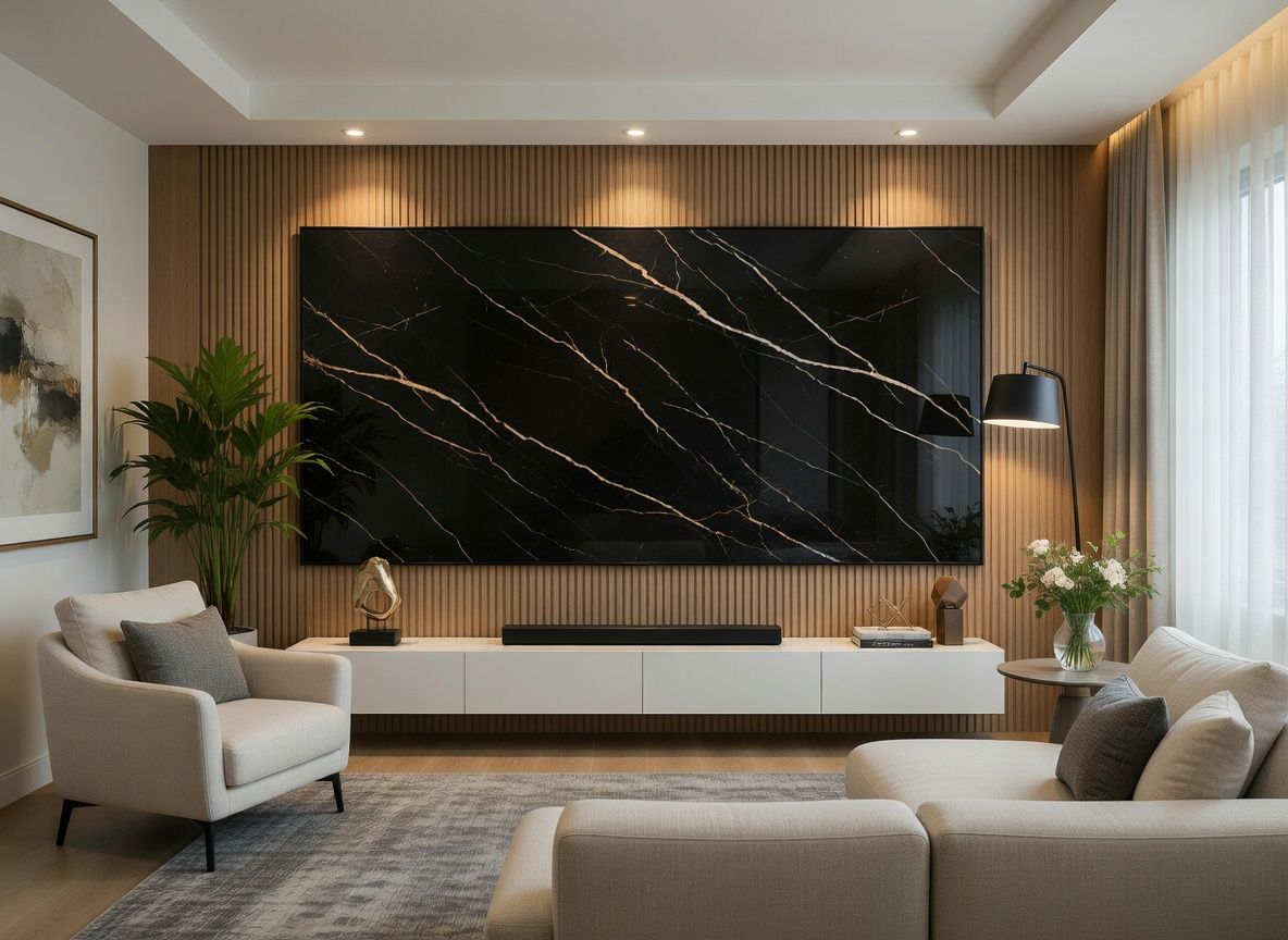 PANNELLO TV ARTIGIANALE  RETROILLUMINATO (TV BOARD 55"-65") EFFETTO MARMO LIGHT GREY 190X114cm /STAFFA INCLUSA/  4 LATI ANGOLATI/ INCLUSO IMBALLO SPECIALE IN LEGNO
