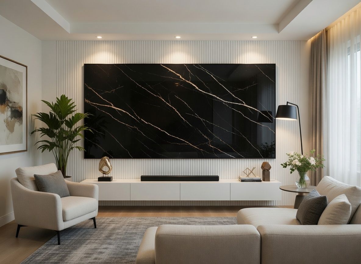 PANNELLO TV ARTIGIANALE  RETROILLUMINATO (TV BOARD 55"-65") EFFETTO MARMO LIGHT GREY 190X114cm /STAFFA INCLUSA/  4 LATI ANGOLATI/ INCLUSO IMBALLO SPECIALE IN LEGNO