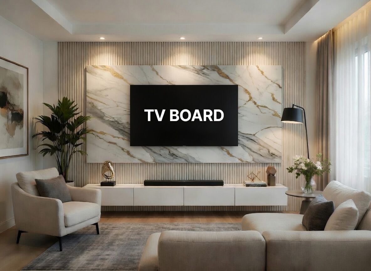 PANNELLO TV ARTIGIANALE  RETROILLUMINATO (TV BOARD 55"-65") EFFETTO MARMO LIGHT GREY 190X114cm /STAFFA INCLUSA/  4 LATI ANGOLATI/ INCLUSO IMBALLO SPECIALE IN LEGNO