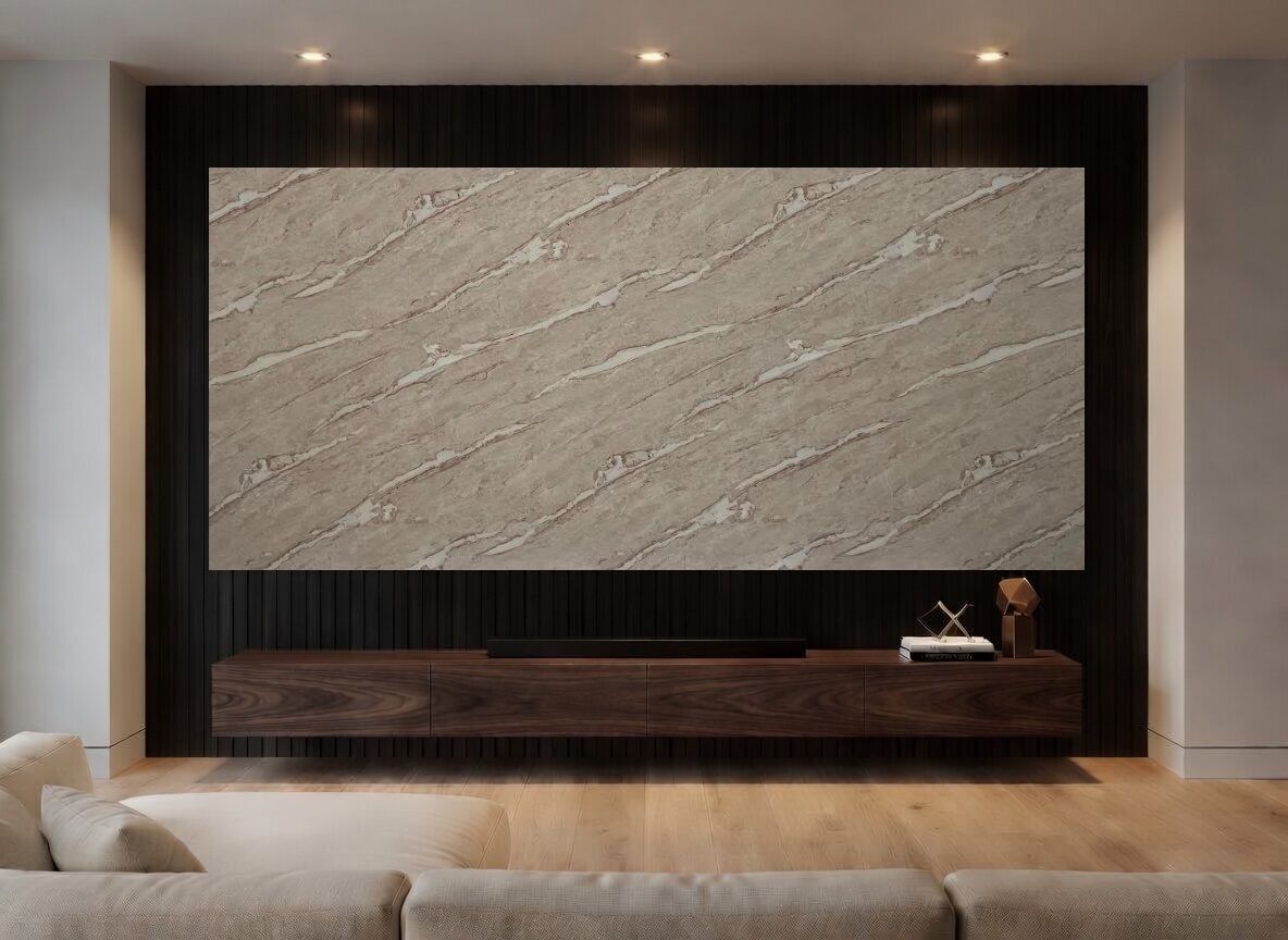 PANNELLO TV ARTIGIANALE  RETROILLUMINATO (TV BOARD 55"-70") EFFETTO GRANITICO MID GLOSS 210X114cm /STAFFA INCLUSA/  4 LATI ANGOLATI/ INCLUSO IMBALLO SPECIALE IN LEGNO