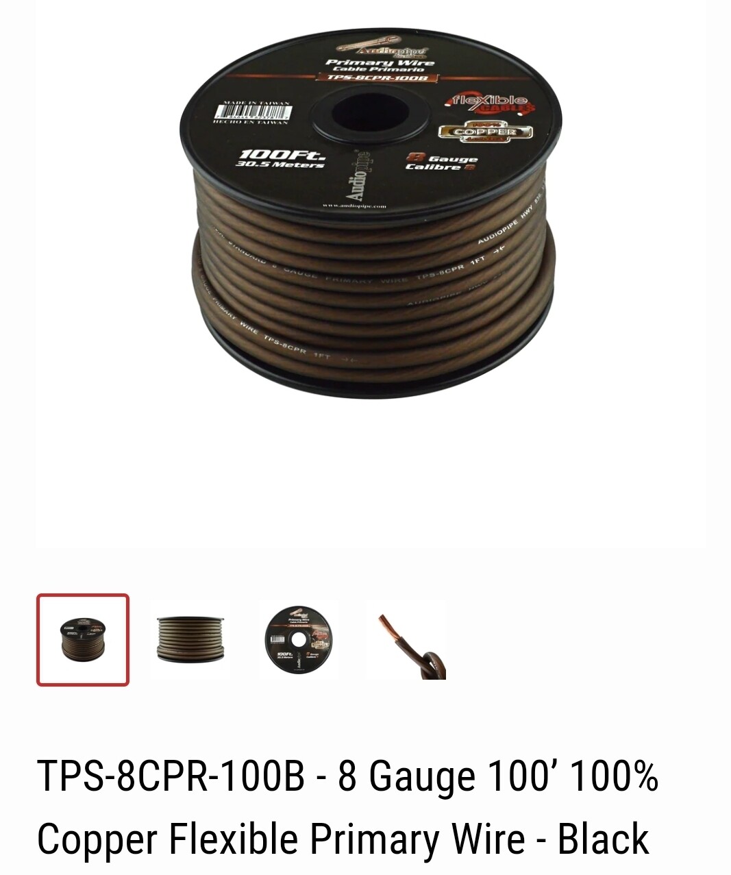 AUDIOPIPE
8&quot; GAUGE 100 COPPER FLEX PRIMARY WIRE-BLACK