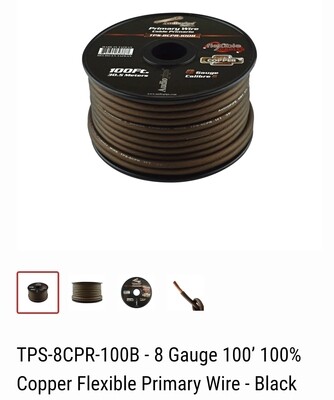 AUDIOPIPE
8&quot; GAUGE 100 COPPER FLEX PRIMARY WIRE-BLACK