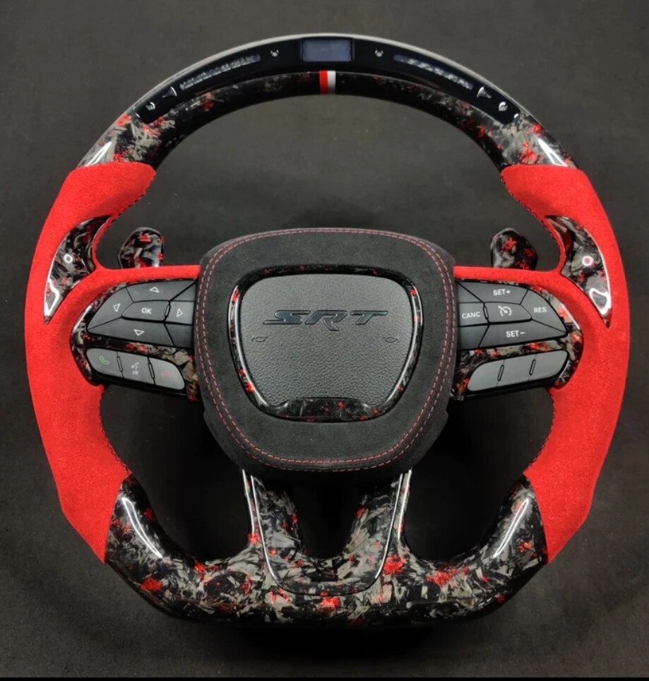 AUTO LED TECH   2015-2023 DODGE CHALLENGER &amp; CHARGER CUSTOM CARBON FIBER STEERING WHEEL w/ LED RPM DISPLAY