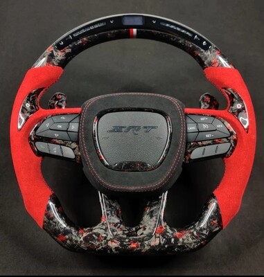 AUTO LED TECH   2015-2023 DODGE CHALLENGER &amp; CHARGER CUSTOM CARBON FIBER STEERING WHEEL w/ LED RPM DISPLAY