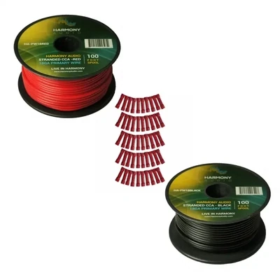 Harmony Audio Primary Single Conductor 18 Gauge Power or Ground Wire - 2 Rolls - 200 Feet - Red &amp; Black for Car Audio / Trailer / Model Train / Remote