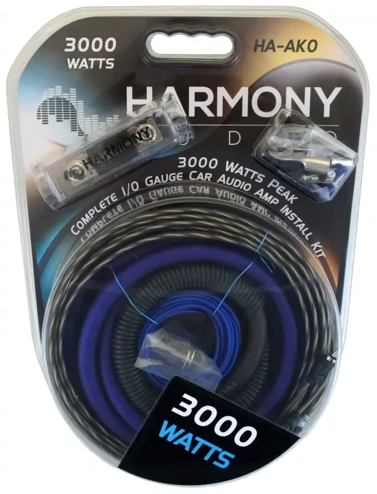 Harmony Audio HA-AK0 Car Stereo Complete 1/0 Gauge 3000W Amp Amplifier Install Kit - Nickel