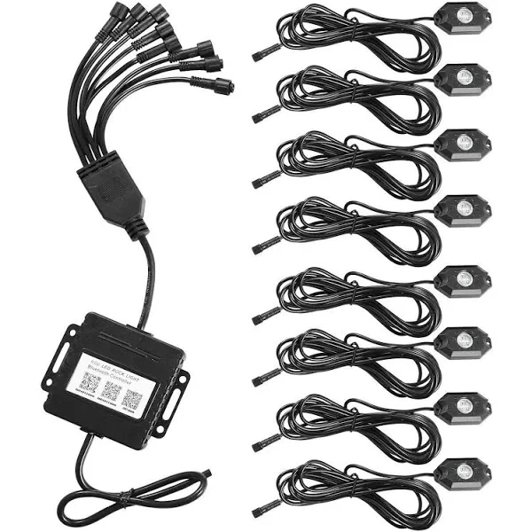 Mictuning 8 Pods 2nd-Gen RGB LED Rock Light Kit with Bluetooth Controller Timing Funtion