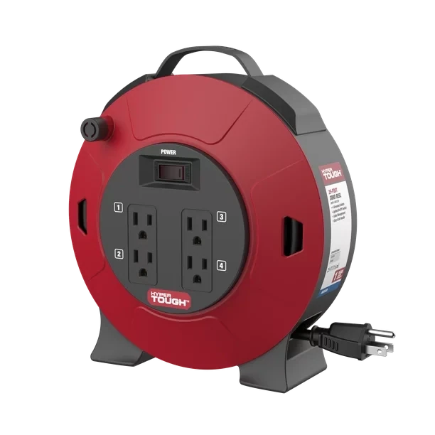 HYPER TOUGH 4-Outlet 25FT 16AWG Extension Cord Indoor Cord Reel