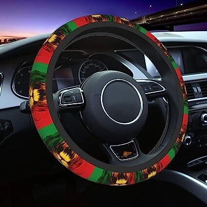 GREATN Reggae Rasta Flag Lion Steering Wheel Cover Car Wheel Cover Wheel Protector Breathable Anti Slip Lightweight Soft Car Accessories for Women Men Girls Universal Fit 15 in