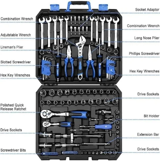 DEKOPRO 118 Piece Tool Kit Professional Auto Repair Tool Set Combination Package Socket Wrench with Most Useful Mechanics Tools