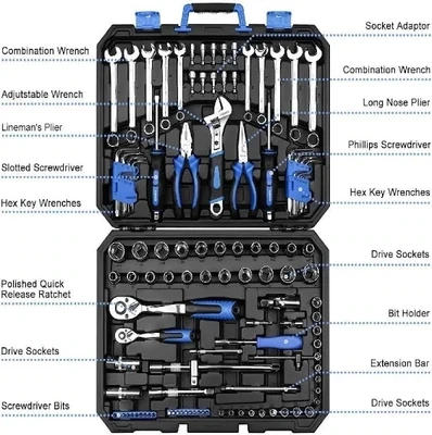 DEKOPRO 118 Piece Tool Kit Professional Auto Repair Tool Set Combination Package Socket Wrench with Most Useful Mechanics Tools