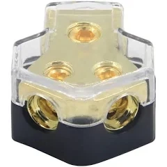 RKURCK 2 Way Power Distribution Block, 0/2/4 AWG Gauge in, 4/8/10 Gauge Out, Car Audio Stereo Amp Distribution Connecting Block for Audio Splitter (2Way)