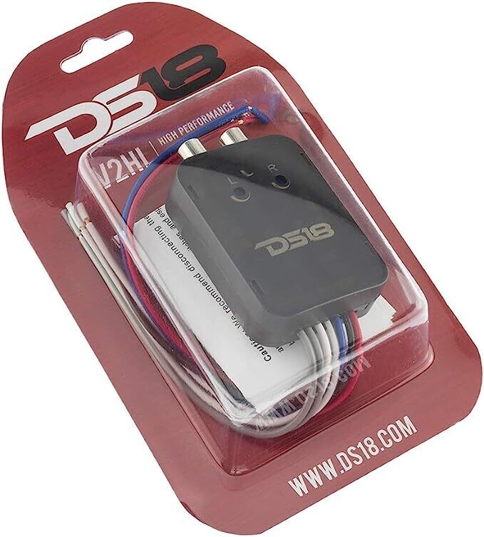 DS18 V2HL 2-Channel Line Out Converter, High-Level Speaker Signal to Low-Level RCA Adapter with Built-in Audio Sensing Technology; Produces Remote Trigger Output to Control Your Aftermarket Equipment