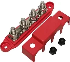 (Red) 3/8&quot; 4 Stud Power Distribution Block -BUSBAR- with Cover - Made in The USA