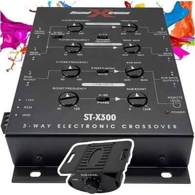SoundXtreme ST-X300 3 Way Electronic Car Stereo Crossover Dash Mount Bass Knob Remote Frequency Response 10Hz-30kHz Including Power Adapter
