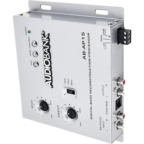 Audiobank 1/2 DIN Car Audio Digital Bass Processor, Sound Restoration &amp; Crossover for Car Subwoofer with Bass Knob/Input Level: 15V RMS &amp; Output