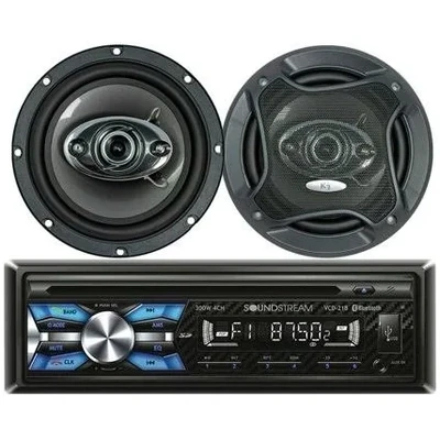 Soundstream  Vcd-21b 1-DIN CD Player Receiver+ 2 Audiotek K65.4 6.5 inch Speakers Bundle