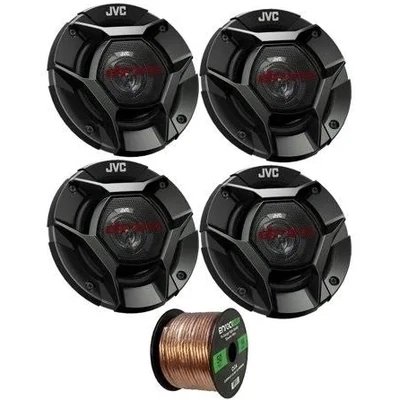 4X JVC DRVN Dr Series 4 inch 220W Max Power Car Audio 2-Way Coaxial Vehicle Speakers Bundle Combo with 50 ft 16 Gauge Audio Speaker Wiring