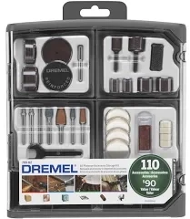 Dremel 709-02-
 110-Pieces All-Purpose Rotary Tool Accessory Kit- Includes a Carving Bit, Sanding Drums, Grinding Stones, Cutting Discs, and a Storage Case , Gray