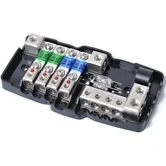 Multi-functional LED Car Audio Stereo ANL Fuse Holder Distribution 0/4ga 4 Way Fuses Box Block 30A 60A 80Amp