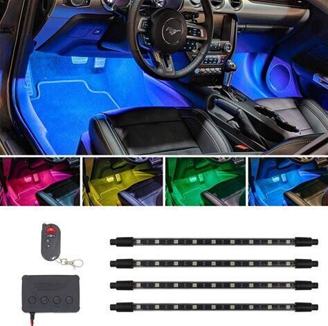 LEDGlow 4pc Million Color Multi-Color LED Interior Footwell Underdash Lighting Kit for Cars &amp; Trucks - 18 Solid Colors - 10 Unique Patterns - Music Mode - Includes Control Box &amp; Remote - Universal