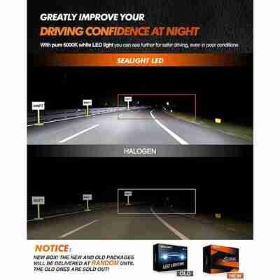 SEALIGHT® S1 9005/HB3 9006/HB4 60W 6000K White IP67 LED Headlight Bulbs 2 Pairs