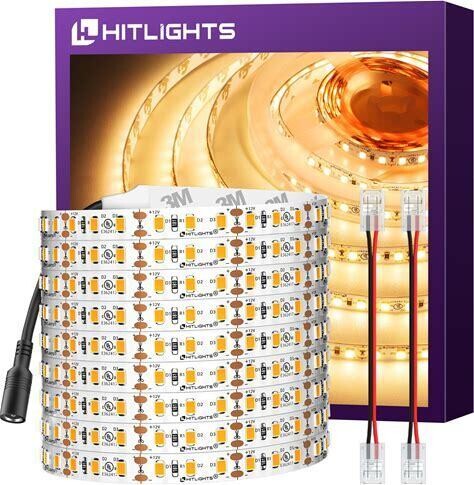 HitLights LED Strip Lights Warm White 3000K, 24.6ft Premium High Density Tape Light for Bedroom, 900 LEDs/Reel, 67W, UL-Listed, 12V Flexible Dimmable Rope Lights for Kitchen, Under Cabinet Lighting