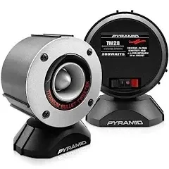 Pyramid 300 Watt Marine Tweeter Speaker - 3.75” Aluminum Bullet Horn w/ 1” Titanium Dome Tweeter, 2k-25kHz Frequency Response, 4 Ohm Impedance, Heavy Duty 20 Oz. Magnet Structure -TW28 (Pair)