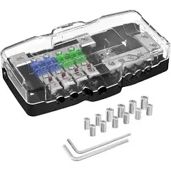 Joinfworld Fused Power Distribution Block Car Audio 4 Way MIDI(Mini-ANL) Fuse Block 12V 0/4 Gauge with Ground for Auto UTV Boat Stereo Amp