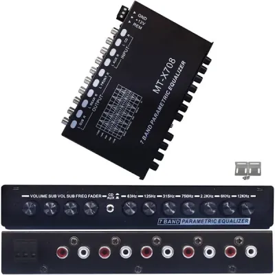 Huananhe Car Audio Amplifier Equalizer 7-Segment Auto Audio Graphic Equalizer with Front 3.5mm Auxiliary Input, Rear RCA Auxiliary Input and High Level