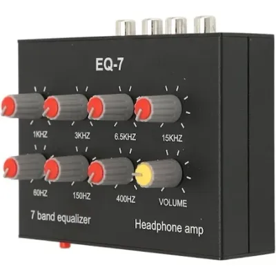 7 Band Sound Equalizer, Output Input, 12dB High Bass Adjustment, Two Channel Digital Equalizer, 3.5mm Interface, for Recording, Streaming, Podcasting