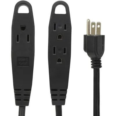 BindMaster 245 15 Feet Extension Cord/Wire 3 Prong Grounded 3 Outlets Heavy Duty Black
