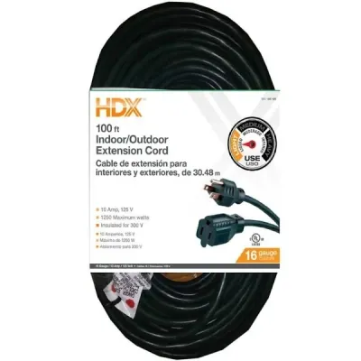 HDX 100 ft. 16/3 Indoor/Outdoor Extension Cord, Green AW62665