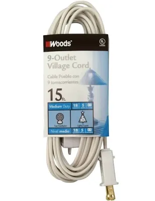 Woods Extension Cord with Switch, 9-Outlet, 15-Foot, White 2188