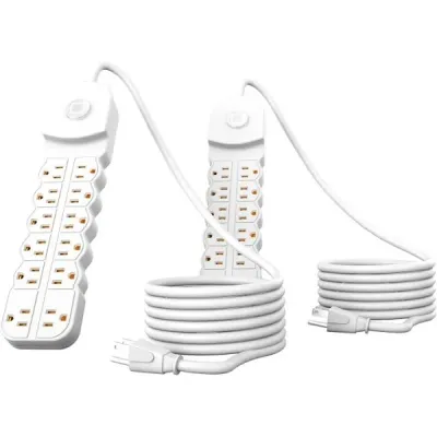 Maximm Power Strip with 12 Outlets 6 ft, Heavy Duty Multiple Plug Outlet Extension Cord with On/Off Switch, 2 Pack (White)