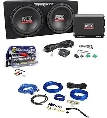 MTX Terminator  TNP212D2 Dual 12” Subwoofers+Enclosure+Amp Kit+2 Farad Capacitor