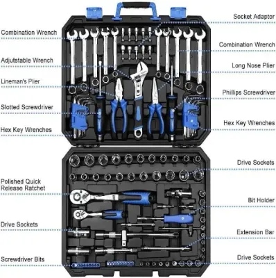 DEKOPRO 118 Piece Tool Kit Professional Auto Repair Tool Set Combination Package Socket Wrench with Most Useful Mechanics Tools