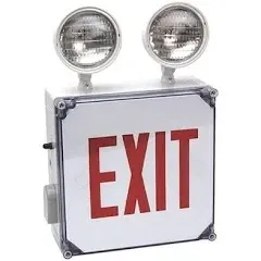 NEMA 4X Exit Sign Emergency Light Combo with Red Letters