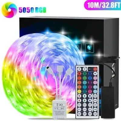 Sugift LED Strip Lights 32.8 Feet with 44Keys Remote and 12V Power Supply, Bright and Multi-Color RGB LED Lights for Room, Bedroom, Kitchen, Yard, Party,