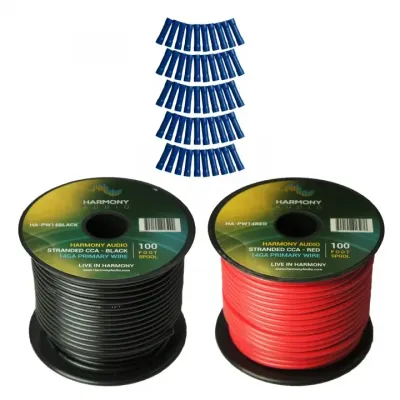 Harmony Audio Primary Single Conductor 14 Gauge Power or Ground Wire - 2 Rolls - 200 Feet - Red &amp; Black for Car Audio / Trailer / Model Train / Remote