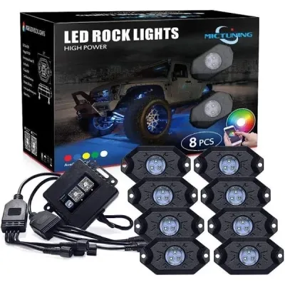 Mictuning 8 Pods 2nd-Gen RGB LED Rock Light Kit with Bluetooth Controller Timing Funtion
