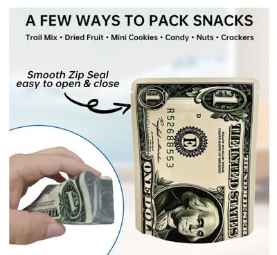 100 Pack Storage Bags Gram Money Designed Dollars Storage Resealable Baggies, 3.54 x 4.72 in