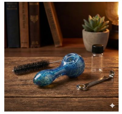 4" Gorgeous Tobacco Pipe Set, Collectible Smoking Pipe with Cleaner Tamper Tool Black Carrying Case, Complete Pipe Accessories Kit(Blue)