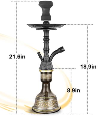 Hoowa Hookah Set Zinc Alloy Stem Art Vase Include Accessories Premium Shisha Hookah (Matte Black)