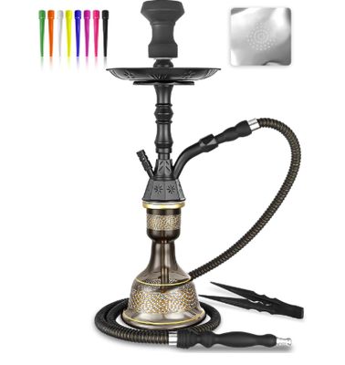 Hoowa Hookah Set Zinc Alloy Stem Art Vase Include Accessories Premium Shisha Hookah (Matte Black)
