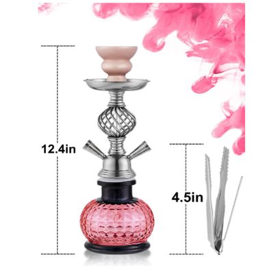 12'' Hookah Set 2 Hose Hookah Set With Everything - Modern Shisha Hookah Glass Vase Hollow-Carved, Hookah Foil, Hookah Tips