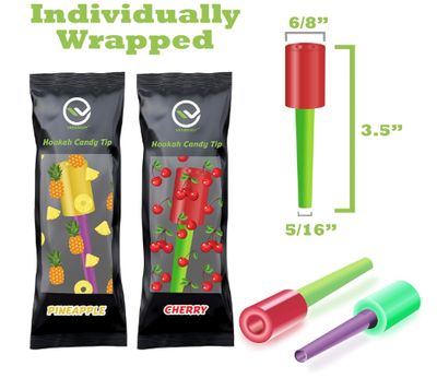 Hookah Tips, (Candy Hookah Tips), Glow in The Dark Jolly Tips, Individually Wrapped Lollipop Hookah Accessories, Delicious Flavors (50)