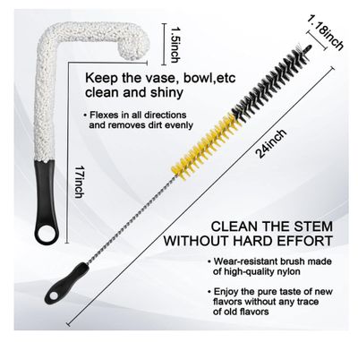 Premium Hookah Cleaning Kit - 5 Brushes, 500 Stainless Steel Beads - Hookah Bowl &amp; Vase Cleaning Set