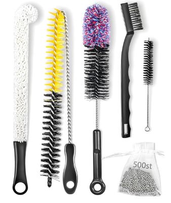 Premium Hookah Cleaning Kit - 5 Brushes, 500 Stainless Steel Beads - Hookah Bowl &amp; Vase Cleaning Set