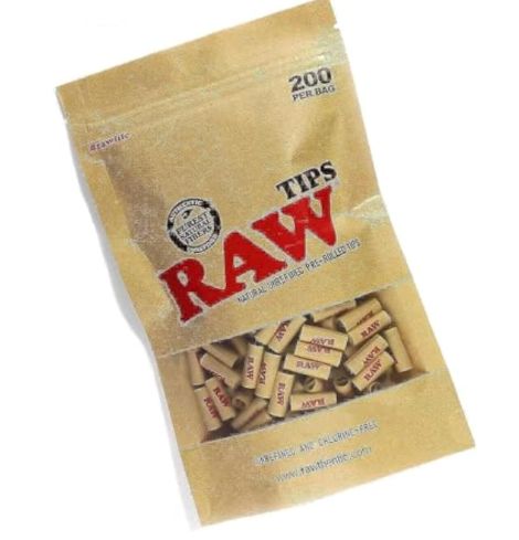 RAW Natural Unrefined Pre-Rolled Filter Tips - 1 Bag of 200 Tips